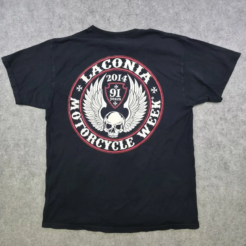 Laconia Motorcycle Week Shirt Mens XL Black 2014 Skull Wings Biker Rally Graphic - Picture 3 of 13